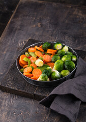 Different frozen vegetables. Food storage.