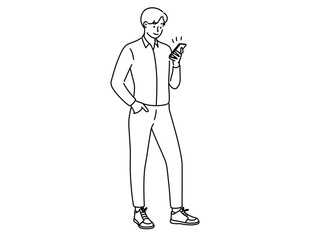 Man using cellphone texting online 