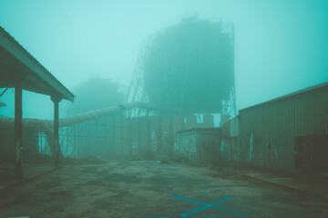 mysterious fog in a gloomy abandoned place