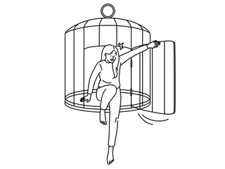 Happy woman escape cage into free life
