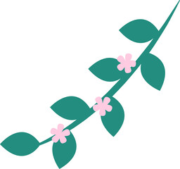 Plant green leaves and pink flowers vector icons