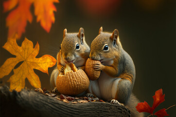 squirrels eating a nut