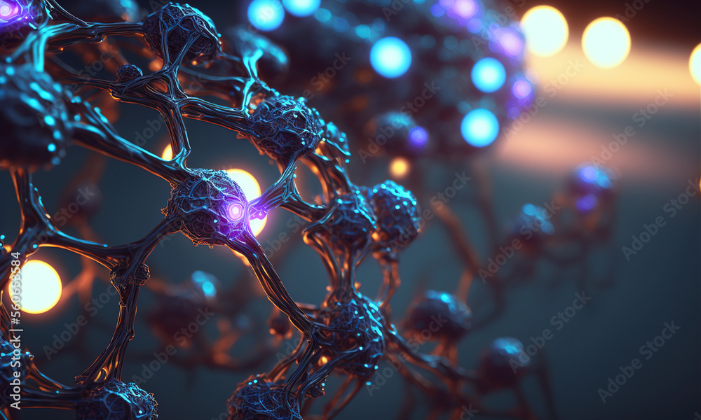Fototapete Glowing neural links network background. Illustration representing artificial intelligence neuronal activity and connections. Generative AI