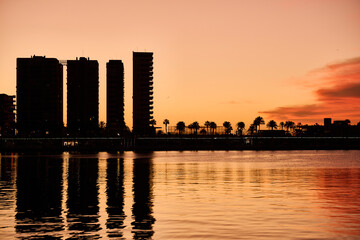 city skyline at sunrise or sunset