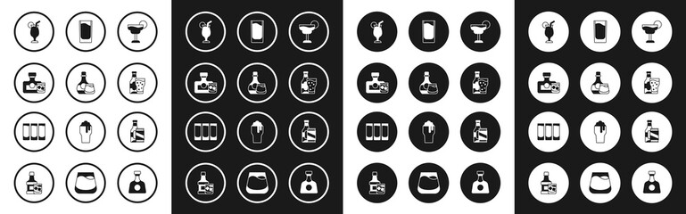 Set Cocktail, Whiskey bottle and glass, Beer, Shot, beer can and icon. Vector