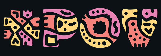 POV Hashtag. Doodle isolate text. Colored curves decorative doodle letters. Trendy popular Hashtag #POV for Adult resources, print booklet, banner, flyer.