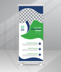 Modern Elegant medical roll up banner, Medical flyer template for hospital, doctor, nurse, and healthcare promotion. x banner, Corporate roll-up banner