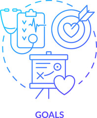Goals blue gradient concept icon. Treatment strategy. Chronic disease comprehensive care plan abstract idea thin line illustration. Isolated outline drawing. Myriad Pro-Bold font used