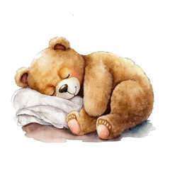 Teddy Bear Watercolor, Cute cartoon (Ai generated)