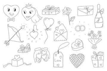 Doodle valentine's set. Doodle elements. Cute hand drawn doodle set. Valentine's Day. Hand drawn doodle vector set.Love background for Valentine’s day.Texture for wrapping paper.


