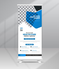 Modern Elegant medical roll up banner, Medical flyer template for hospital, doctor, nurse, and healthcare promotion. x banner, Corporate roll-up banner