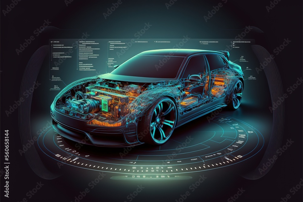 Aufkleber Diagnostic Auto in HUD style. Scan Automobile in 3D visualisation hologram. 3D illustration	
