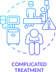 Complicated treatment blue gradient concept icon. Difficult therapy. Chronic care management challenge abstract idea thin line illustration. Isolated outline drawing. Myriad Pro-Bold font used