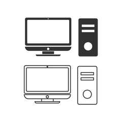Pc icon. Computer set line and bsckground vector ilustration.