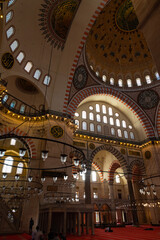 Fototapeta na wymiar Interior view of Suleymaniye Mosque in Istanbul