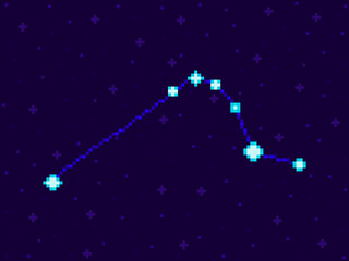 Horologium constellation in pixel art style. 8-bit stars in the night sky in retro video game style. Cluster of stars and galaxies. Design for applications, banners and posters. Vector illustration