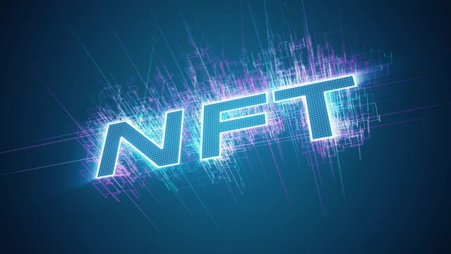Video animation of a text with the message nft on blue background - seamless loop