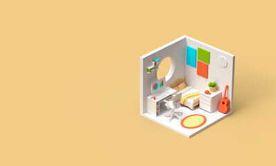 3D illustration of a small room