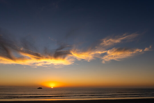 Sunset over the Atlantic Ocean at the west coast town of Yzerfontein. Western Cape. South Africa