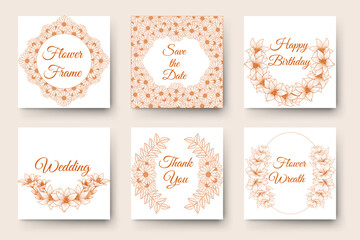 flower border ornament circles and flowers frames invitation elements set of line art floral wreath