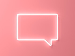 Blank neon light speech bubble sign pin or chat bubble isolated on pink pastel color wall background with shadow minimal conceptual 3D rendering