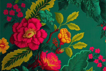 Colourful floral pattern, tropical, Generative AI