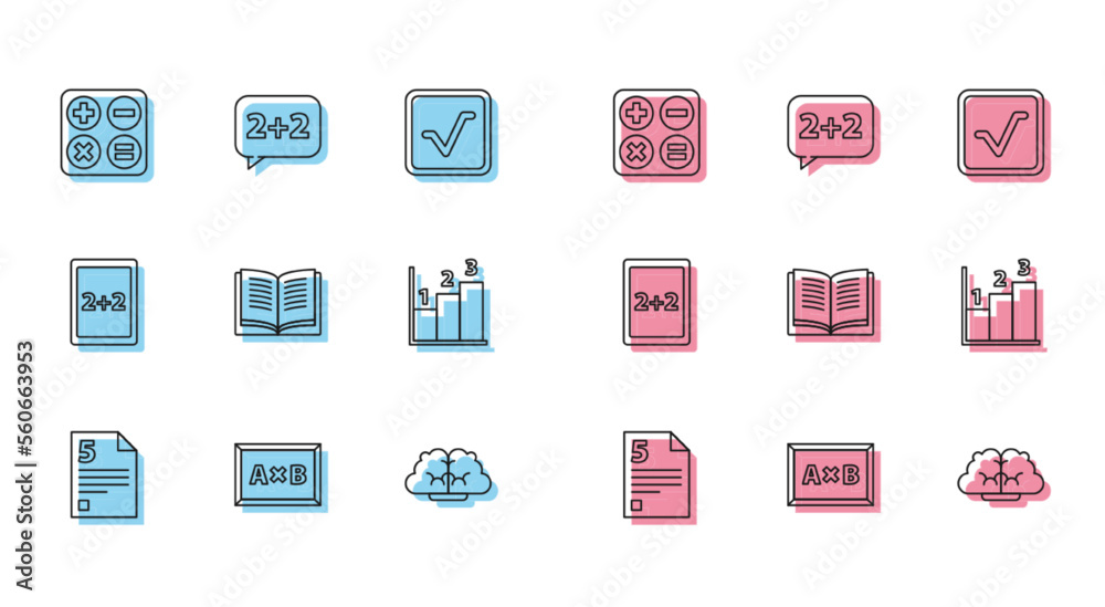 Sticker Set line Infinity, Calculation, Square root, Graph, schedule, chart, diagram, Equation solution, and icon. Vector