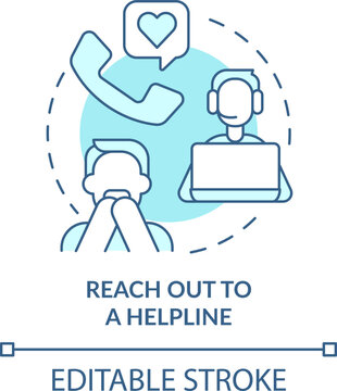 Reach out to helpline turquoise concept icon. Find LGBTQ friendly therapist abstract idea thin line illustration. Isolated outline drawing. Editable stroke. Arial, Myriad Pro-Bold fonts used