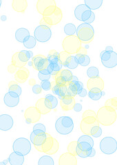 a lot of yellow-blue translucent circles of large and small sizes on a white background as a texture