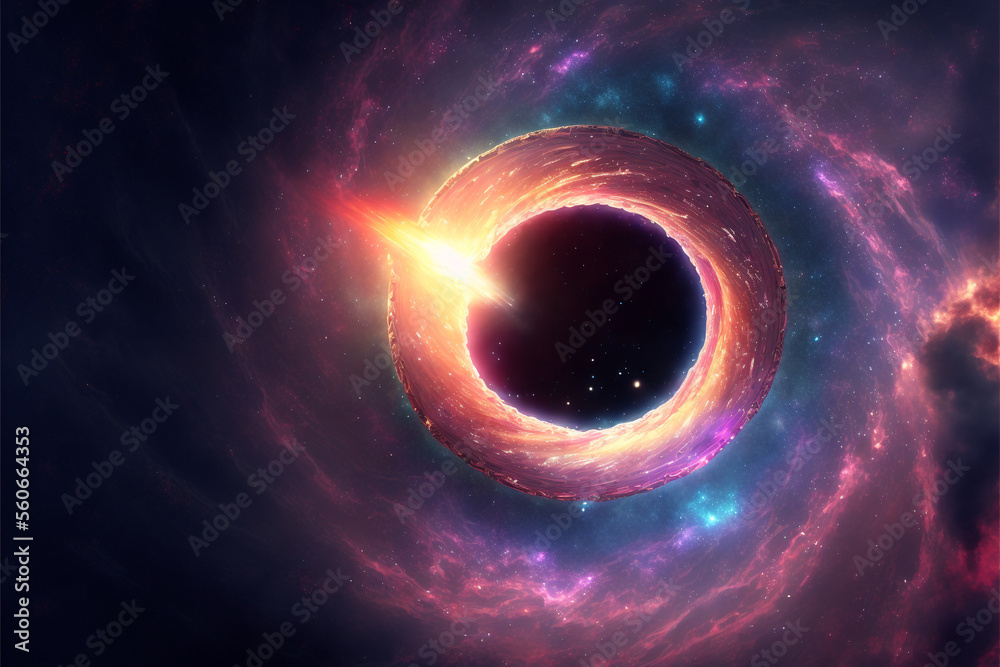 Wall mural generative ai black hole over star field in outer space.