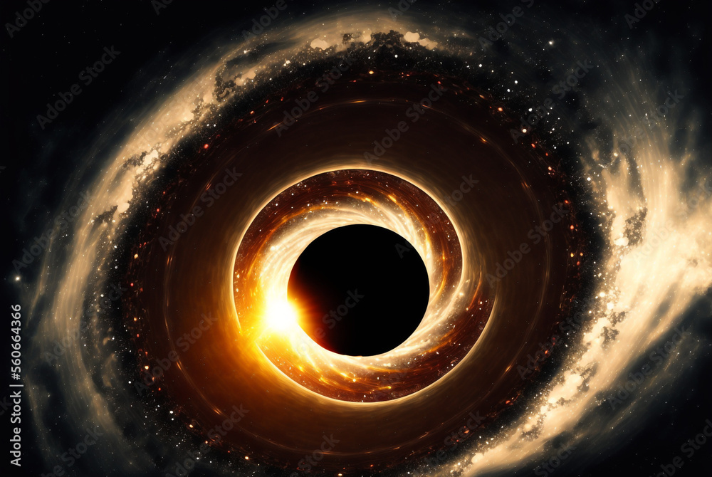 Wall mural generative ai black hole over star field in outer space.