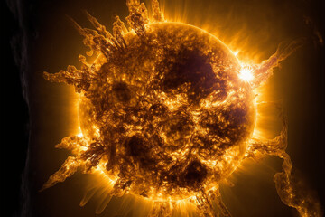 Generative ai illustration of sun surface with solar flares in space.