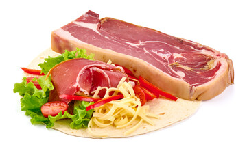 Ingredients for tortilla, isolated on white background.