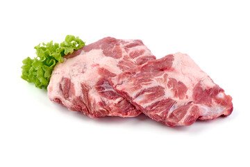 Pork ribs. Raw meat, isolated on white background.