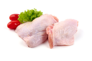 Raw chicken leg quarters, isolated on white background. High resolution image.
