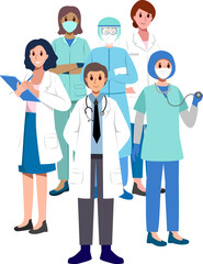 Fototapeta premium Medical team . Doctor nurse surgeon and PPE coat .