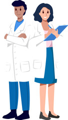 Fototapeta premium Medical Team . Doctors with white coat . Cartoon characters . Vector .