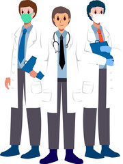 Medical Team . Doctors with white coat . Cartoon characters . Vector .