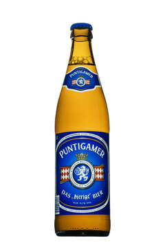 Bottle of Original Puntigamer Beer isolated on white background.