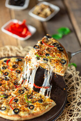 Fototapeta na wymiar Homemade spicy vegetable pizza.
