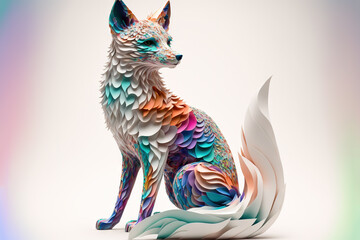 Abstract sitting fox in various shades AI