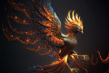 beautiful phoenix on fire on a black background AI