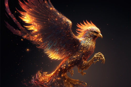 beautiful phoenix on fire on a black background AI