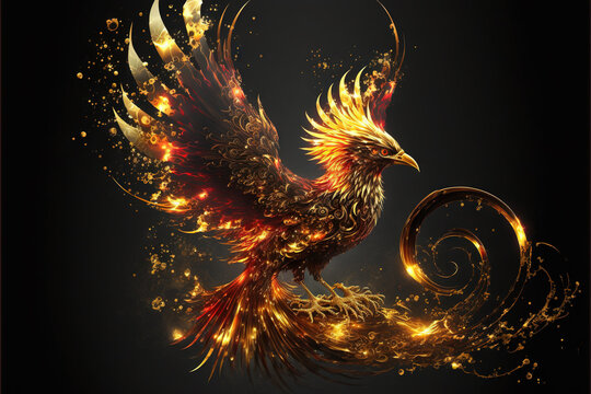 beautiful phoenix on fire on a black background AI