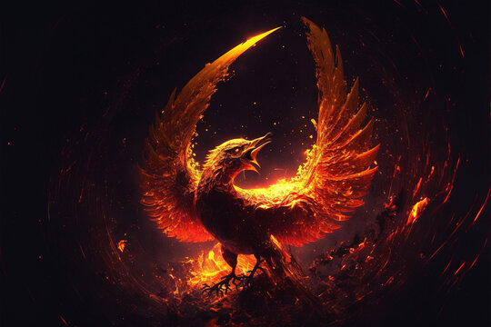 beautiful phoenix on fire on a black background AI