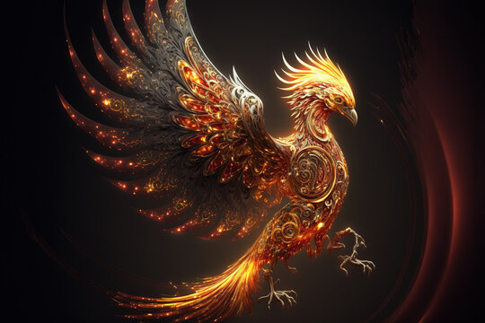 beautiful phoenix on fire on a black background AI