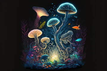 amazing background from various jellyfish in the aquarium AI