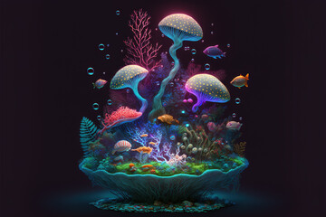 Fototapeta na wymiar amazing background from various jellyfish in the aquarium AI