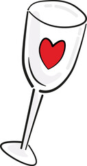 Isolated Wine Glass with heart on it. Valentine's day graphic.