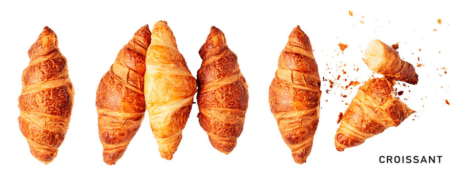 Fresh croissant set. PNG with transparent background. Flat lay. Without shadow.